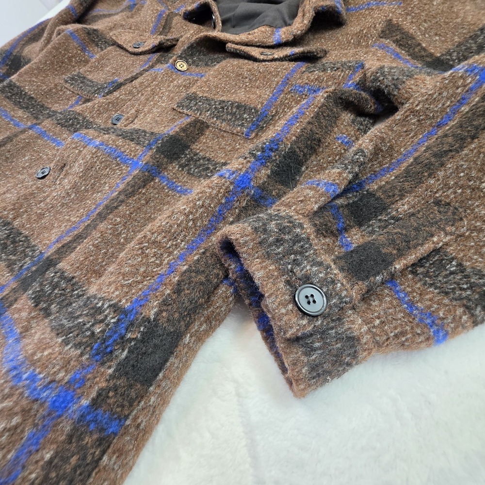 Forever 21 Men Brown Blue Plaid Shirt Jacket Shacket Oversized Large - Picture 7 of 10